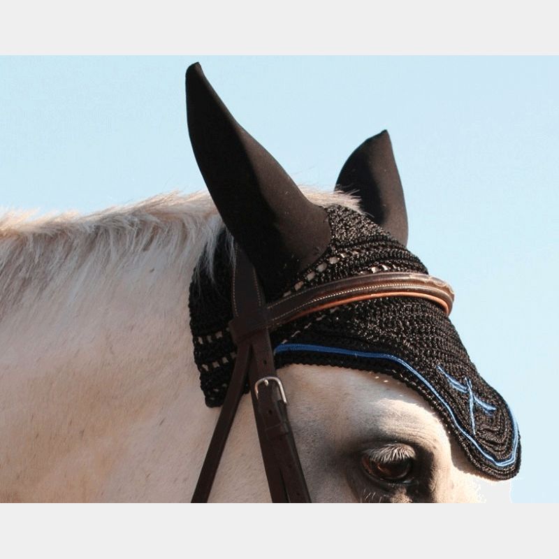 Freejump - Bonnet pour cheval Noir / Bleu | - Ohlala