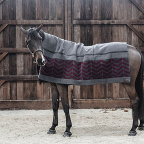Kentucky Horsewear - Couverture séchante carré heavy fishbone gris/ bordeaux | - Ohlala