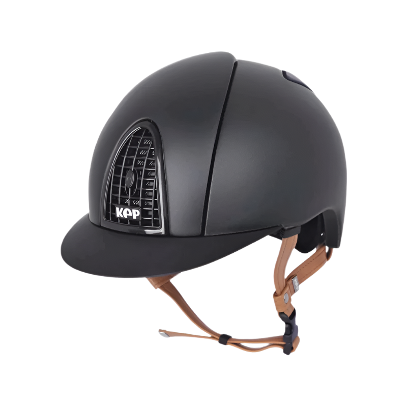 KEP - Casque d'équitation matt noir visière standard jugulaire beige