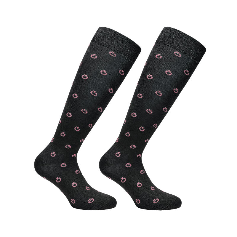 Cavalleria Toscana - Chaussettes d'équitation Mini Jacquard Logo noir/ lilas