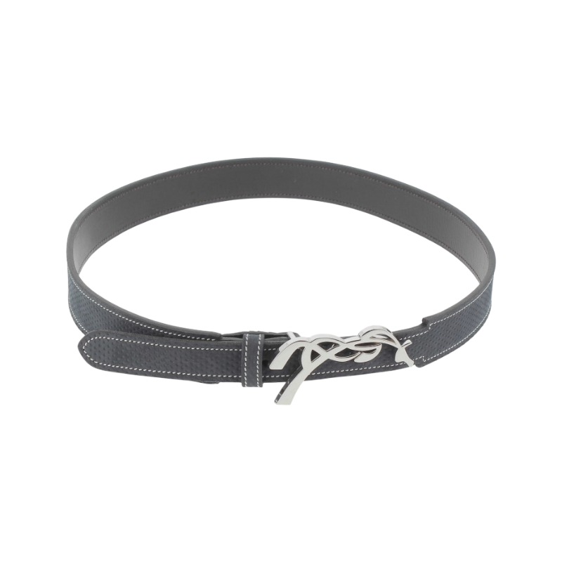 Pénélope - Ceinture femme Signature cuir perforé noir/ argent