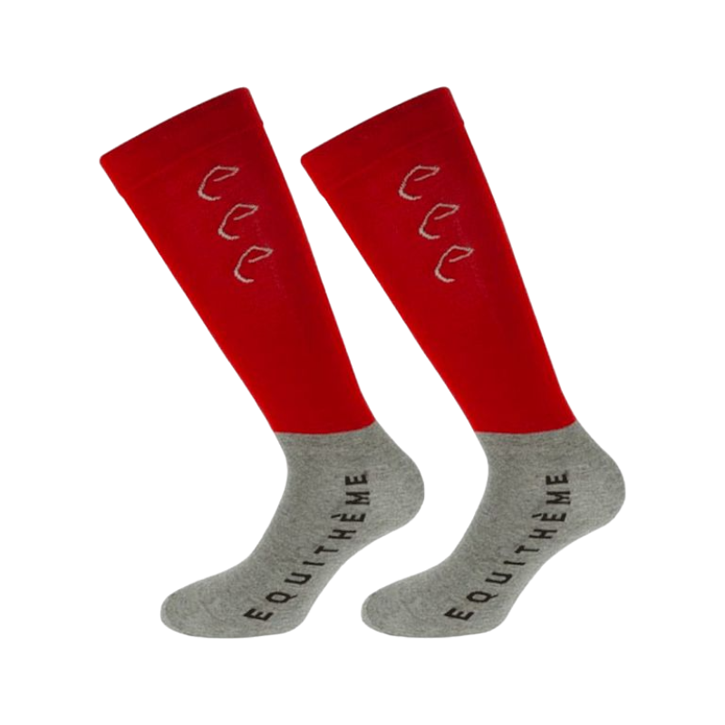 Equithème - Chaussettes d'équitation Compet rouge/gris (x2)