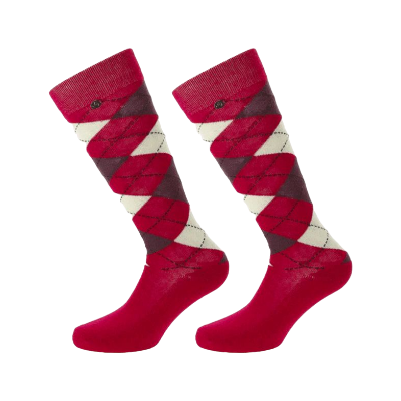 Equithème - Chaussettes Argyle framboise/écru (x1)