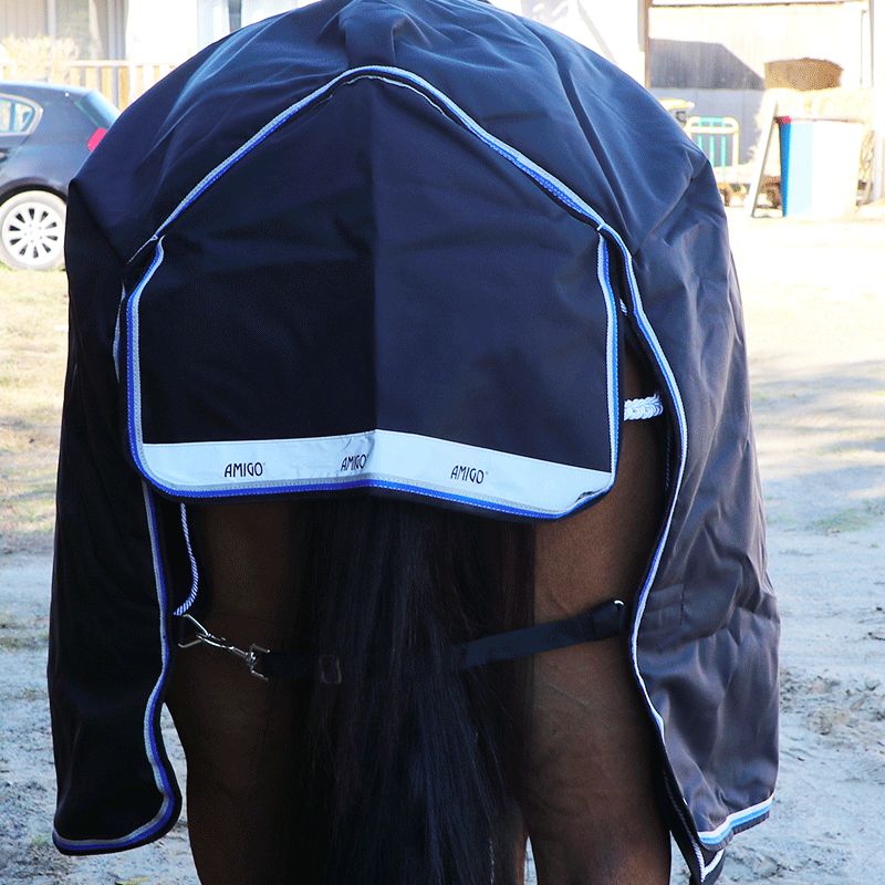Horseware - Couverture d'extérieur Amigo Bravo 12 plus avec couvre cou 250g noir/ bleu | - Ohlala