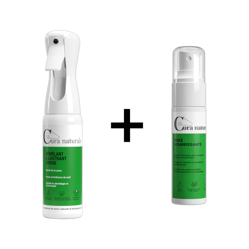 Cura Naturale - Pack Démêlant et lustrant pour chevaux cerise + Huile nourrissante