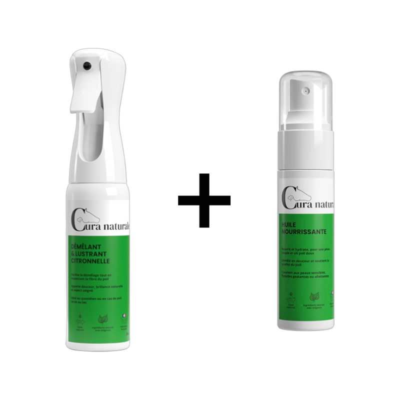 Cura Naturale - Pack Démêlant et lustrant pour chevaux citronnelle + Huile nourrissante
