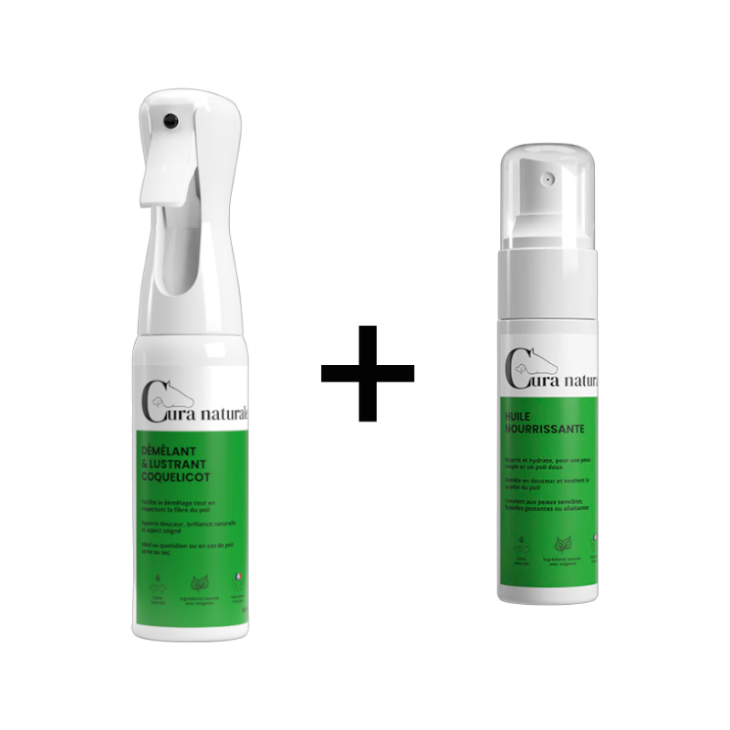 Cura Naturale - Pack Démêlant et lustrant pour chevaux au coquelicot + Huile nourrissante