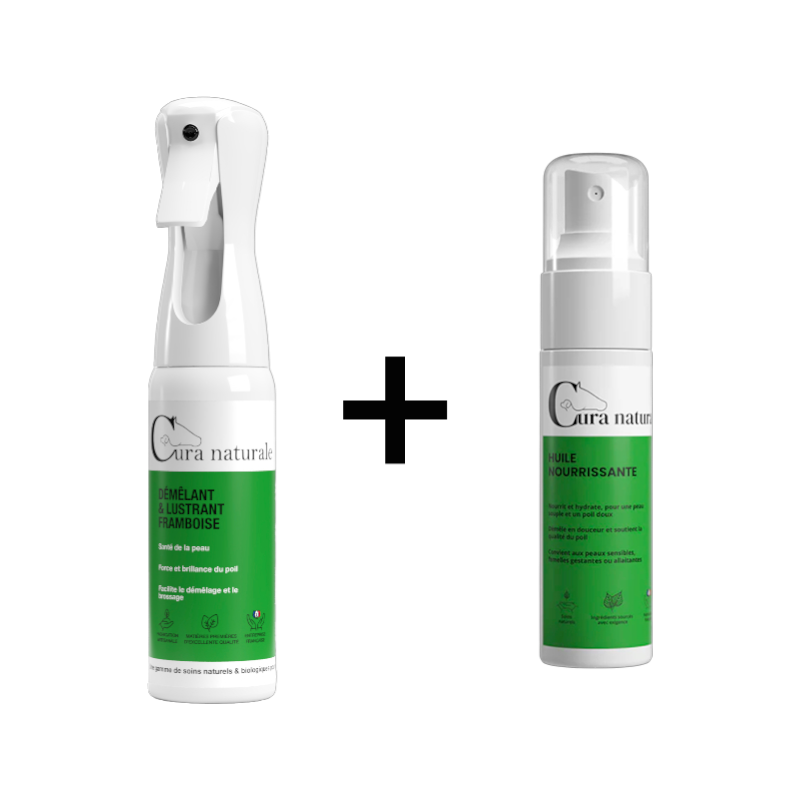 Cura Naturale - Pack Démêlant et lustrant pour chevaux à la framboise + Huile nourrissante