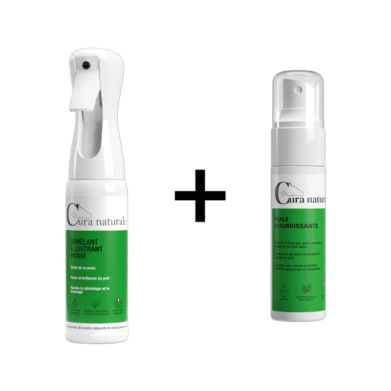 Cura Naturale - Pack Démêlant et lustrant pour chevaux au monoï + Huile nourrissante