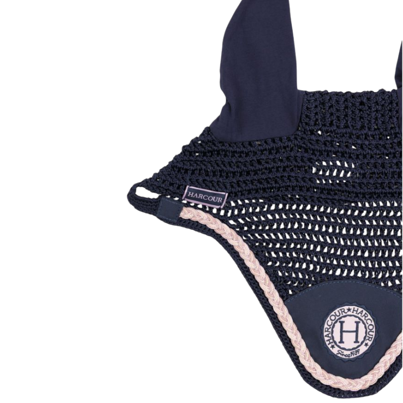 Harcour - Bonnet pour chevaux Suzette marine/ rose