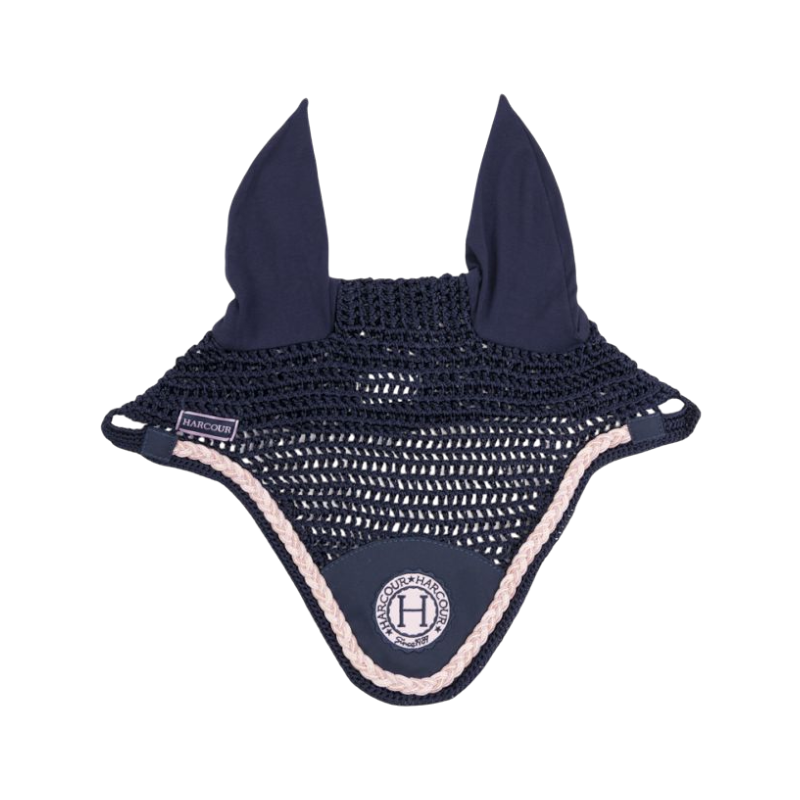 Harcour - Bonnet pour chevaux Suzette marine/ rose