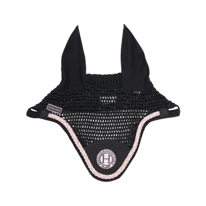Harcour - Bonnet pour chevaux Suzette noir/ rose
