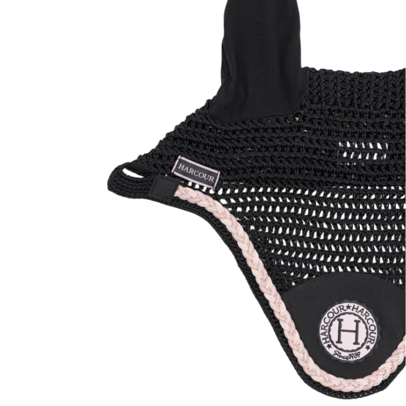 Harcour - Bonnet pour chevaux Suzette noir/ rose