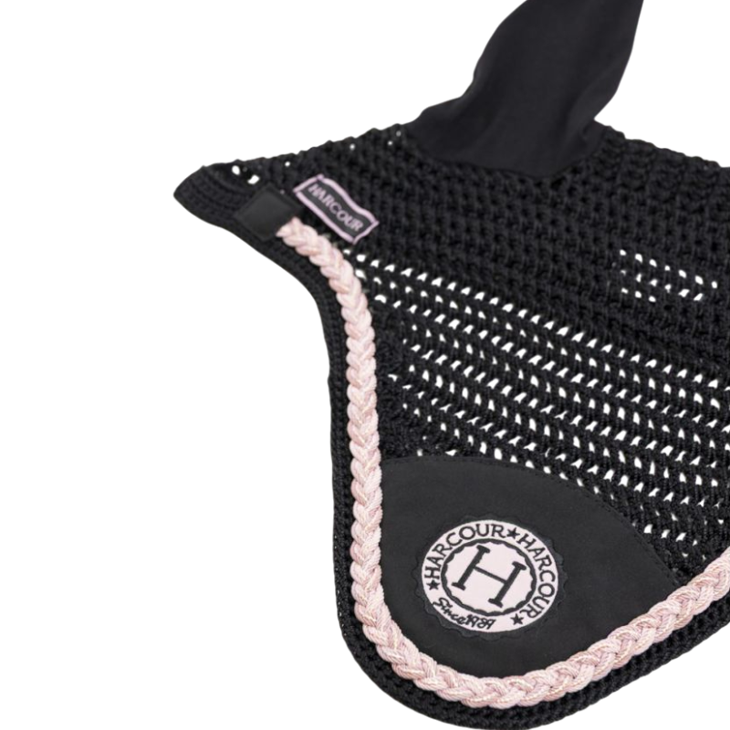 Harcour - Bonnet pour chevaux Suzette noir/ rose