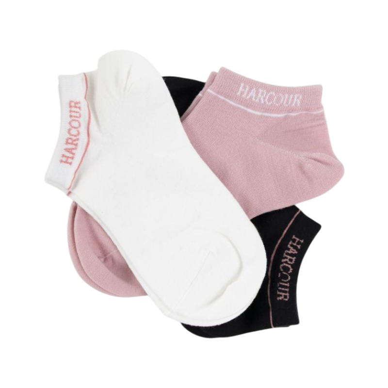 Harcour - Chaussettes courtes Suzanne noir/ rose (x3)