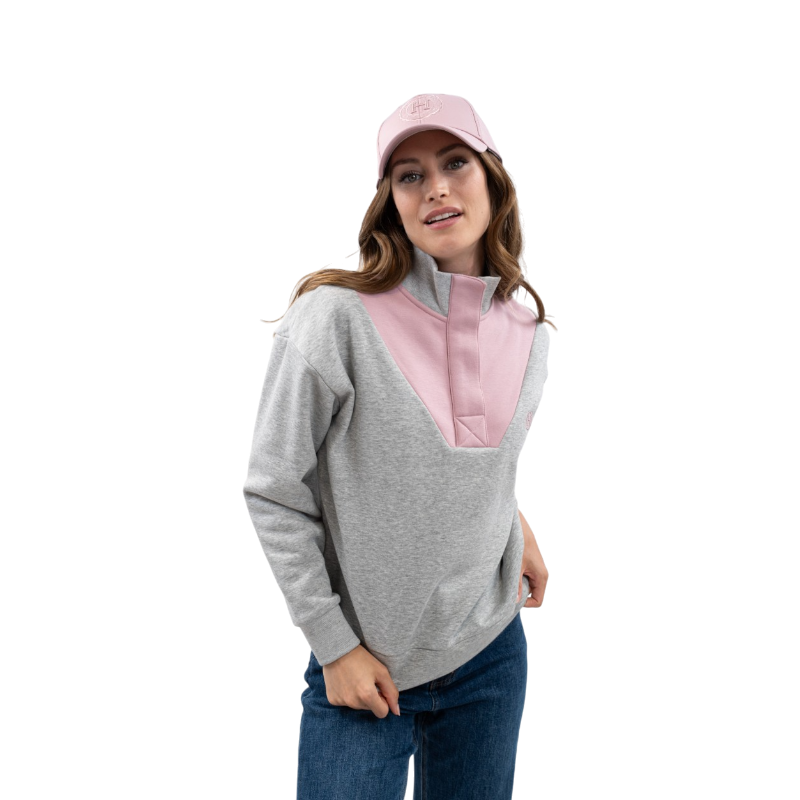 Harcour - Sweat col montant femme Ambre gris chiné/ pivoine
