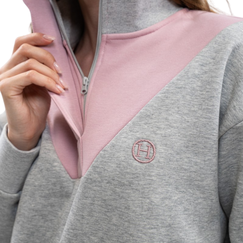 Harcour - Sweat col montant femme Ambre gris chiné/ pivoine