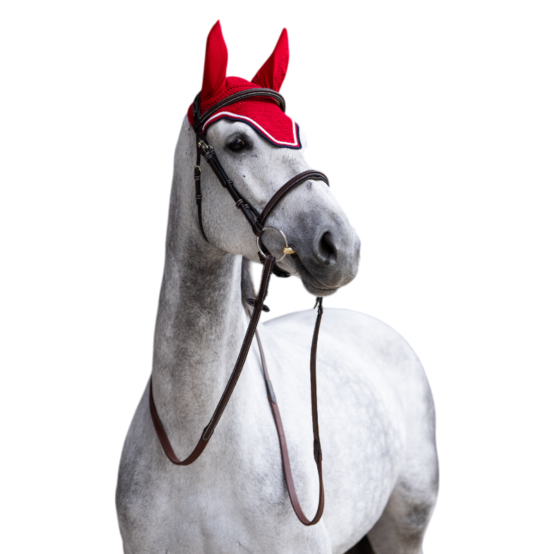 Jump'In - Bonnet pour chevaux Balthazar rouge/ marine