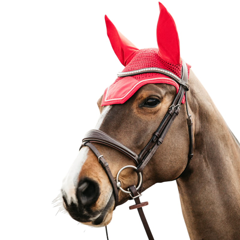 Kentucky Horsewear - Bonnet pour chevaux anti-bruits Wellington Velvet rouge | - Ohlala
