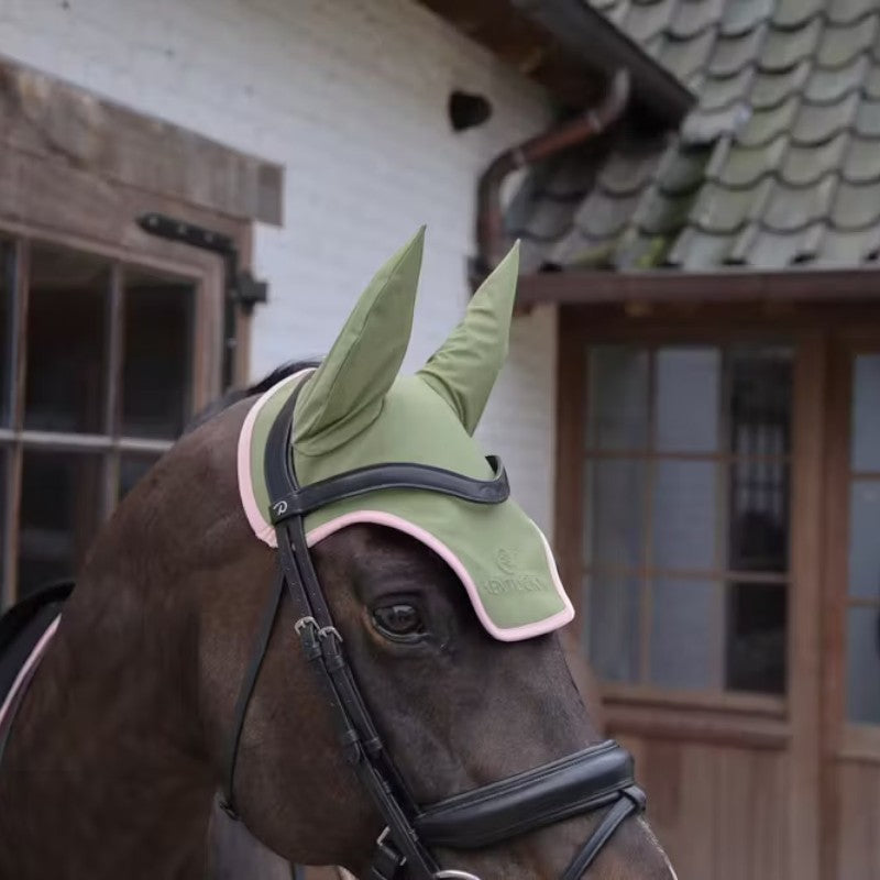Kentucky Horsewear - Bonnet pour chevaux anti-bruits softshell kaki/ vieux rose