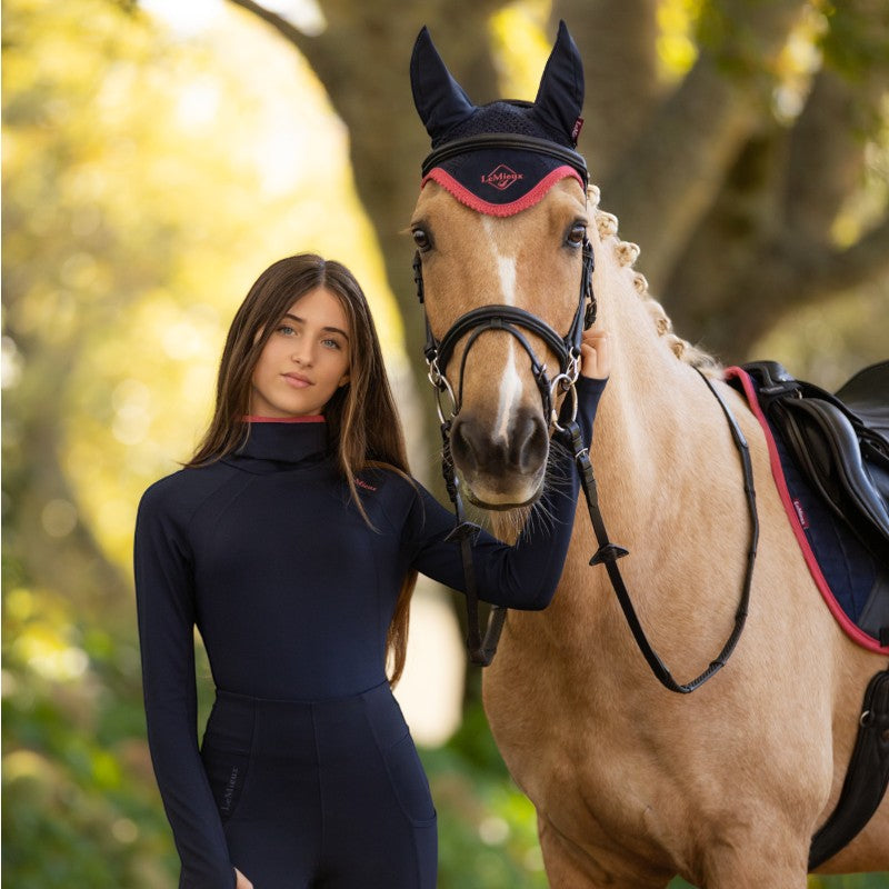 Lemieux - Bonnet pour chevaux anti-mouches Classic marine/ cranberry