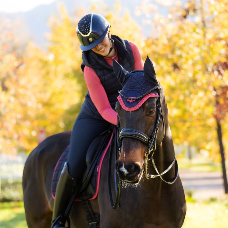 Lemieux - Bonnet pour chevaux anti-mouches Loire marine/ cranberry