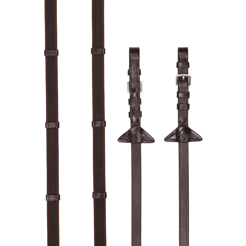 Lemieux - Rênes en caoutchouc grip Continental havane/ argent