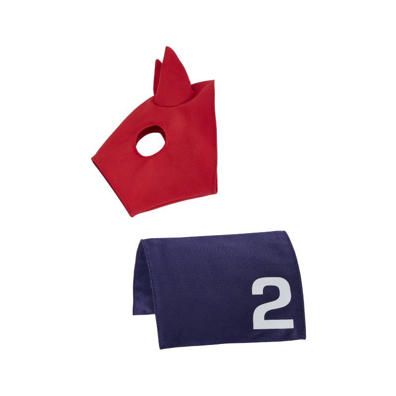 Lemieux - Tapis et cagoule de course pour Toy Pony marine et rouge