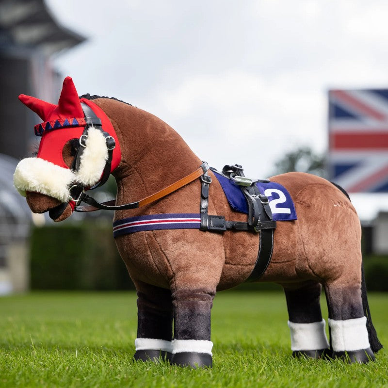 Lemieux - Tapis et cagoule de course pour Toy Pony marine et rouge