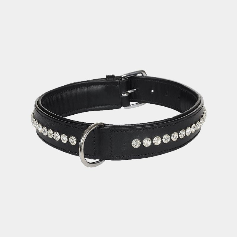 Hekktor Leather - Collier pour chien cuir Meili Noir / Strass argent | - Ohlala