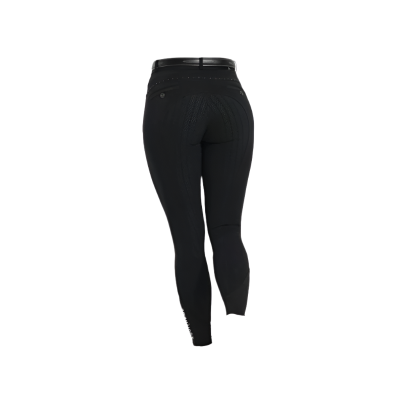 Equithème - Pantalon d'équitation fille full grip Safir noir/ bleu