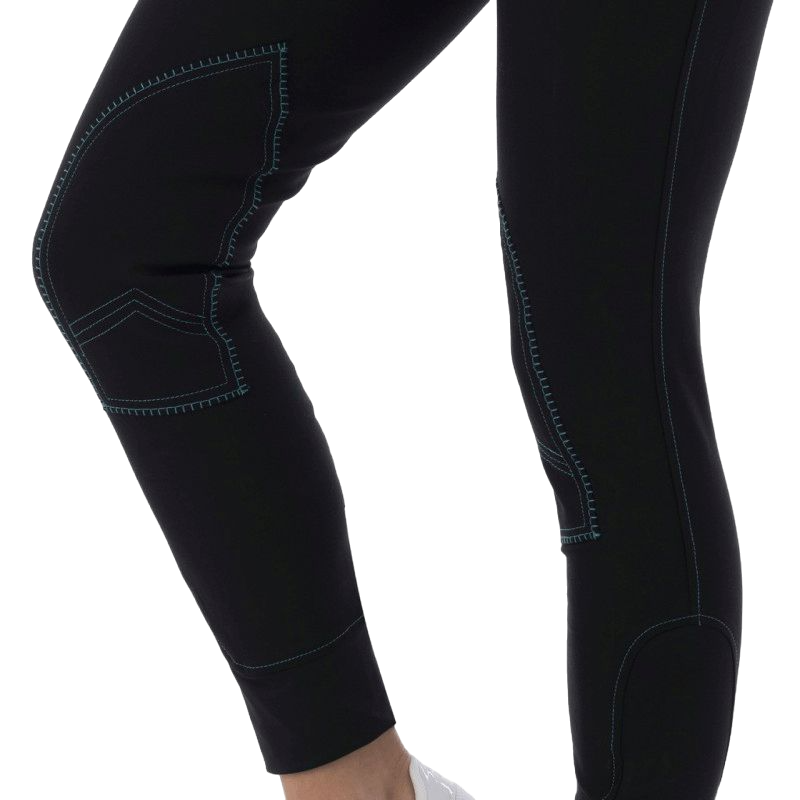 Equithème - Pantalon d'équitation femme Verona noir/ turquoise | - Ohlala