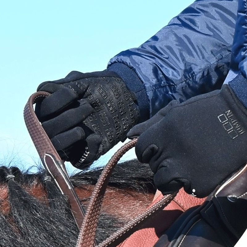 Gants chauds d'équitation femme 100 WARM noir