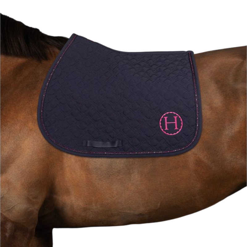 Harcour - Tapis de selle Saphir Octobre Rose marine/ rose