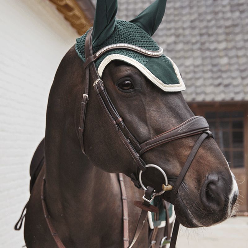 Kentucky Horsewear - Bonnet anti-mouche wellington velvet contrast vert sapin | - Ohlala