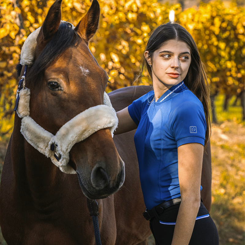 Equithème - Polo à manches courtes femme Elodie bleu monaco | - Ohlala