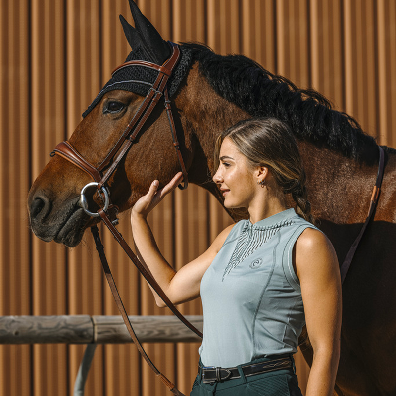 Equithème - Polo sans manches femme Margot édition Je t'aime vert sauge | - Ohlala