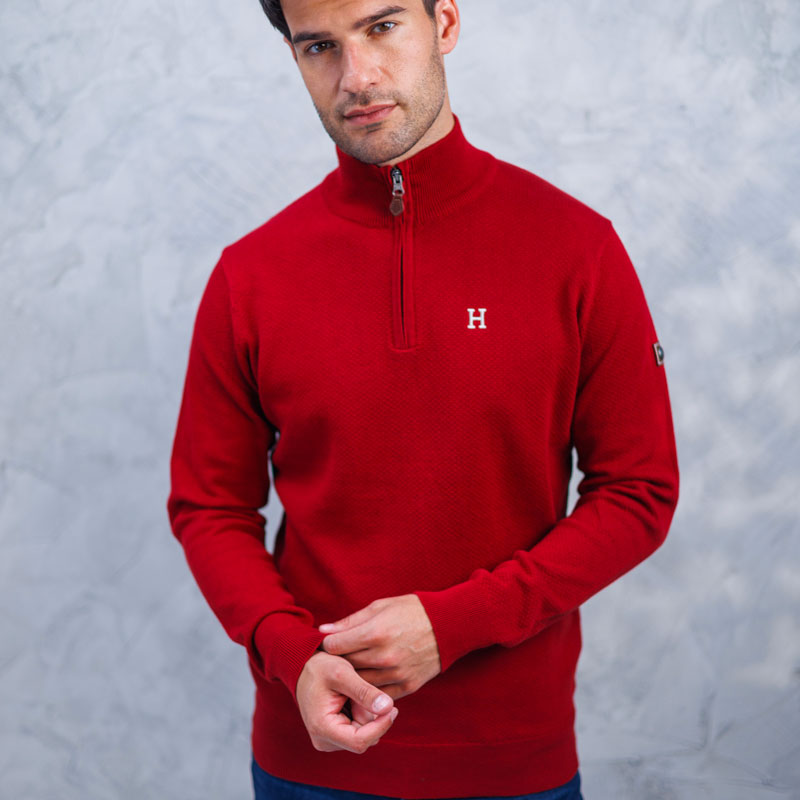 Harcour - Pull homme Douglas rouge rubis | - Ohlala