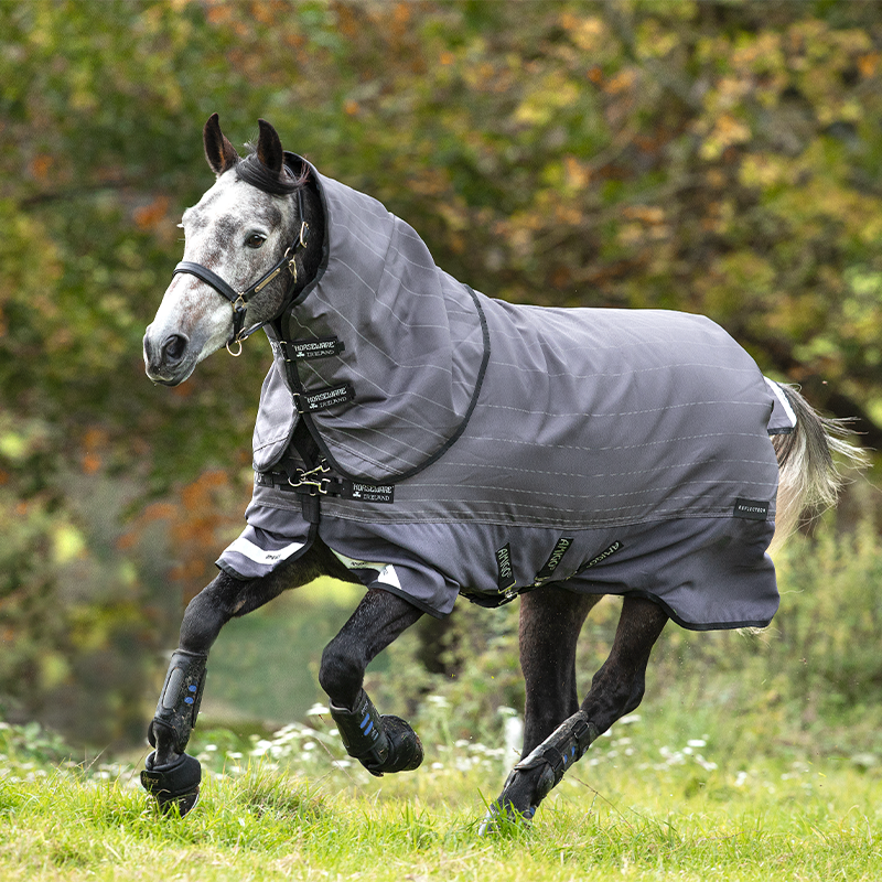 Horseware - Couverture d'extérieur Amigo Bravo 12 réfléchissantes gris/ noir 100g | - Ohlala