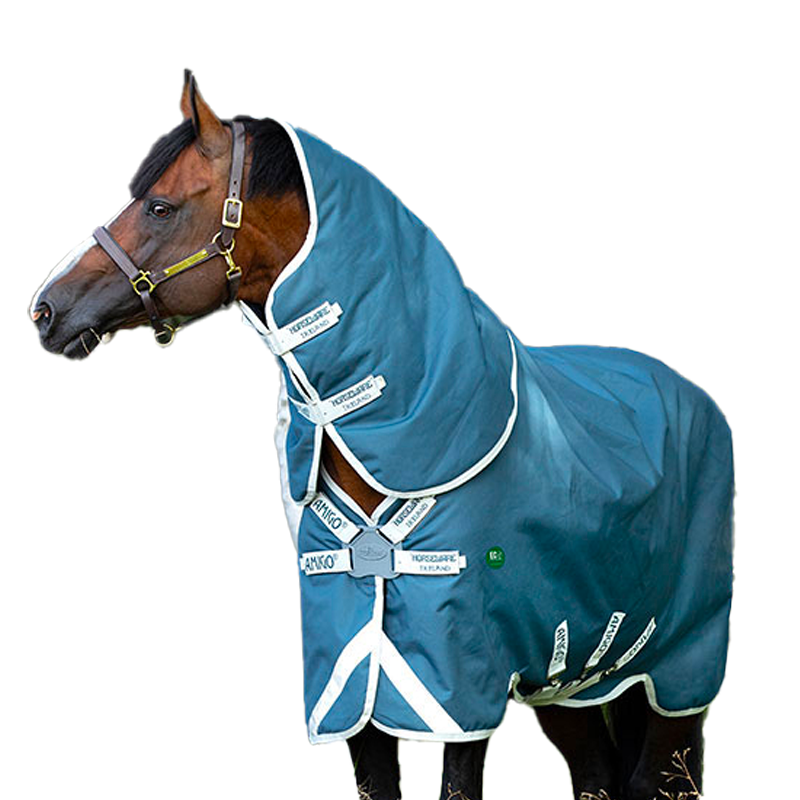 Horseware - Couverture d'extérieur Ameco Bravo 12+ cheval avec couvre-cou bleu 250g | - Ohlala