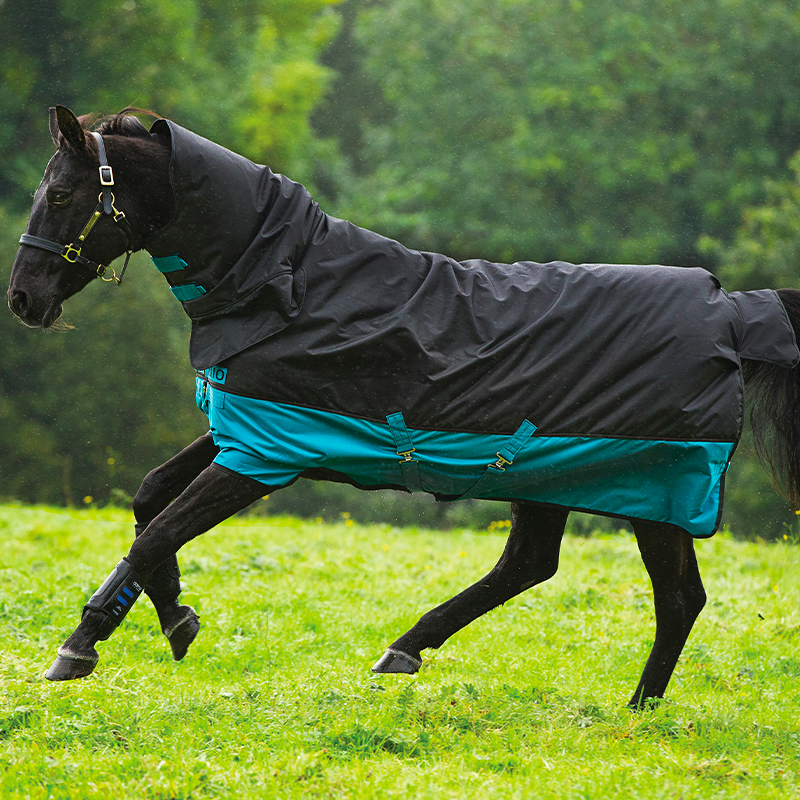 Horseware - Couverture d'extérieur Mio All In-One noir/ turquoise 200g | - Ohlala