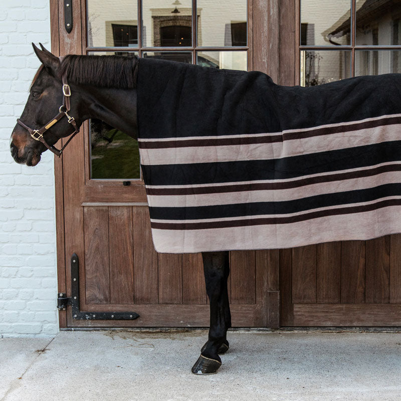 Kentucky Horsewear - Couverture séchante carré heavy stripes marron/ beige | - Ohlala