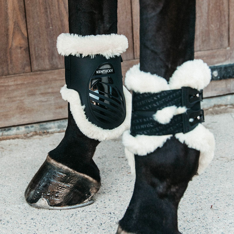 Kentucky Horsewear - Protège boulet élastique mouton haut noir | - Ohlala