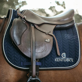 Kentucky Horsewear - Tapis de selle Fishbone marine cuir | - Ohlala